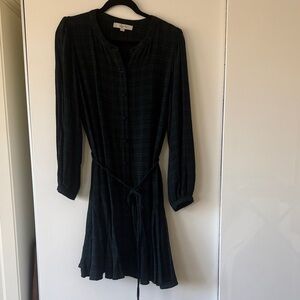 LOFT Dark Plaid Long Sleeve Dress